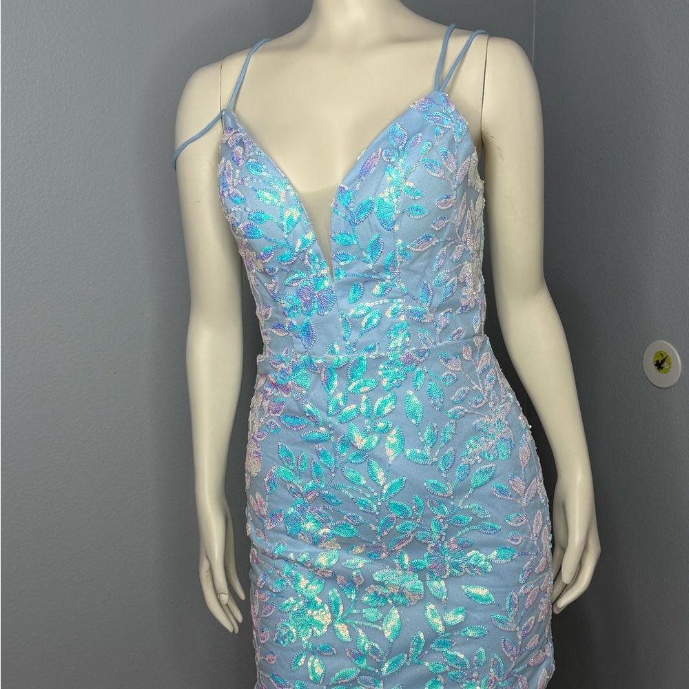 Sparkling Blue Floral Mini Dress